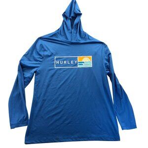 Hurley Men Shirt XL Blue Long Sleeve Hooded Activewear Lightweight Casual
